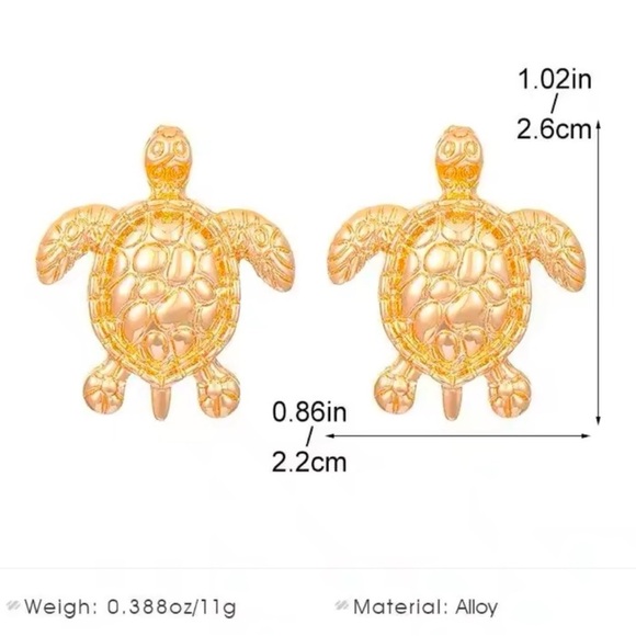 Sea Turtle Gold Stud Earrings - Picture 4 of 7